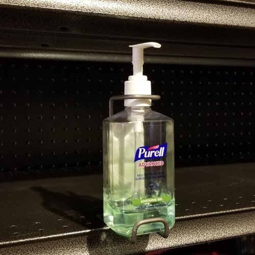 Hand Sanitizer Bottle Holder for Gondola Shelving